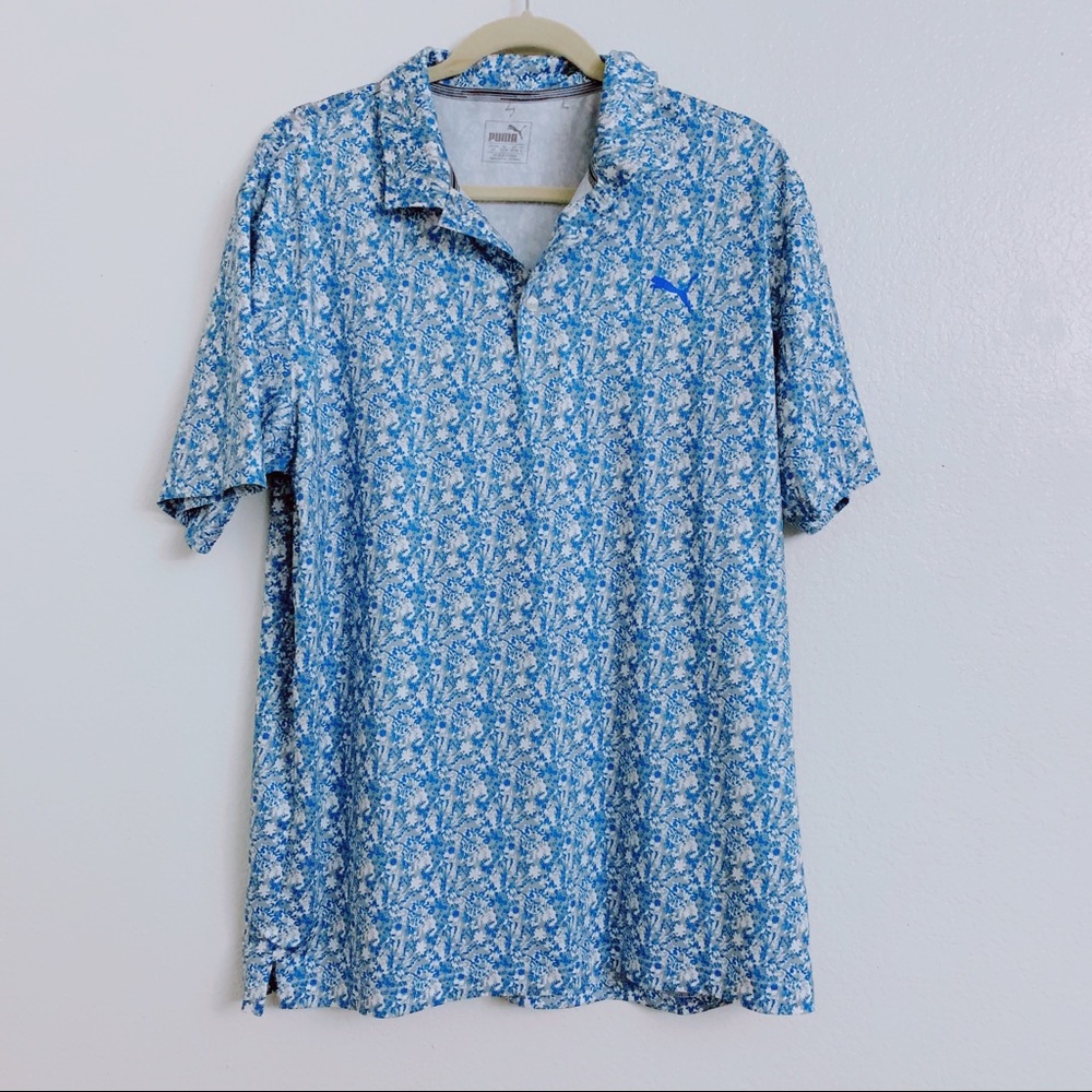 📌PUMA Blue Floral Dri- Fit Collar Shirt